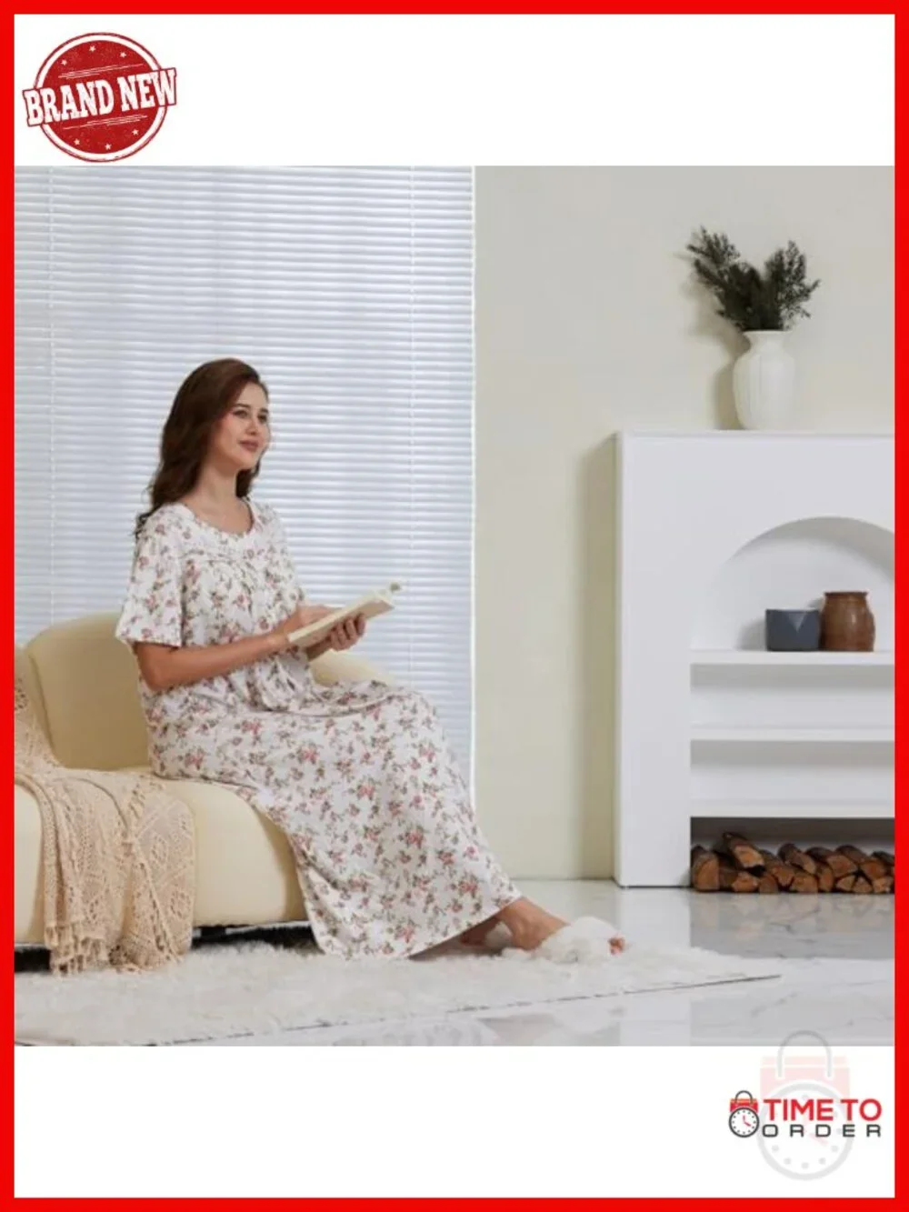 Women's 100% Cotton Short Sleeve Nightgown - Loose Fit Ladies Nightdress